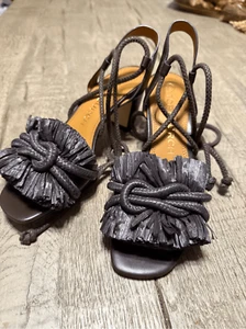 TORY BURCH brown ROPE FRINGE 65MM-HEELED LEATHER SANDAL US 7 - Picture 1 of 7