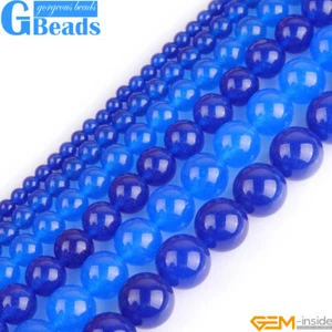 "Cuentas redondas de piedras preciosas de jade azul oscuro para hacer joyas envío gratuito cadena 15" - Imagen 1 de 34