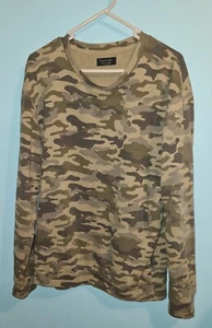 Zara Mens womens Camouflage Crew Neck Jumper Size L green camo - Picture 1 of 2