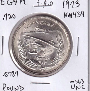 Mogi9 1973 MS63 Egypt one pound F.A.O. series km439 silver .720 - Picture 1 of 2