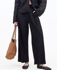 MADEWELL Tall Pull-On Straight Crop Pants Linen Blend True Black SIZE 4 TALL NWT - Picture 1 of 10