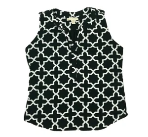 HANNA & GRACIE Wome’s XL Blouse Black White Geometric Print Top Sleeveless EUC - Picture 1 of 10
