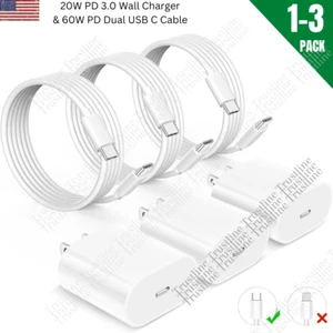 USB C Fast Charger 20W PD Power Adapter Type C To C Cable For Samsung iPad Lot - Picture 1 of 24