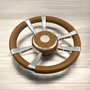 Volante de barco Gussi Italia radios de acero inoxidable llanta de cuero marrón - Imagen 1 de 24
