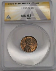 1938 - S - Lincoln Wheat One Cent Penny - MS63 - Picture 1 of 5