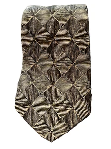 Vintage Structure Necktie Mens Black Gold Silk Geometric Diamond Made USA 90s - Picture 1 of 7