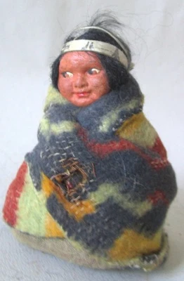 VINTAGE SKOOKUM SITTING WRAPPED IN BLANKET -- 3.5" DOLL - Image 1 of 2