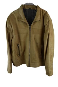 RIVER ISLAND Beige Leather Bomber Jacket size Eur 5 Mens Full Zip Casual - Picture 1 of 10