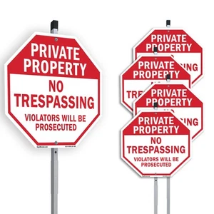Private Property No Trespassing V Octagon Sign With Stake Weather Resistant - Picture 1 of 14