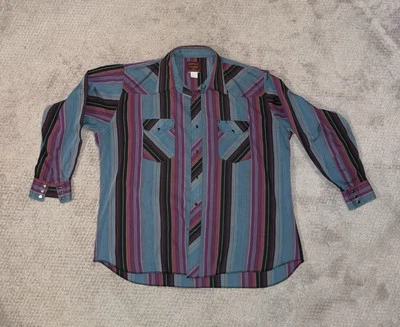 Camisa para hombre Rustler Western X-Long Tails negra broches de presión púrpura a rayas de colección C19 Foto 1 de 4