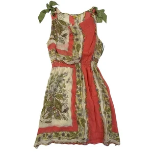 Vestido Leifsdottir Chifón Seda Sin Mangas Mujer 0 Floral Coral Verde Cinta Corbatas - Imagen 1 de 14