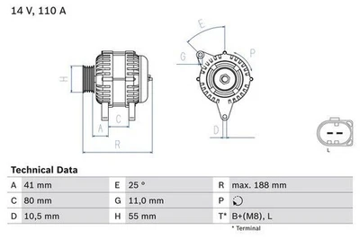 BOSCH 0986046060 Alternator 188mm Length For Fiat Ducato Iveco Daily UAZ Patriot - Image 1 of 4