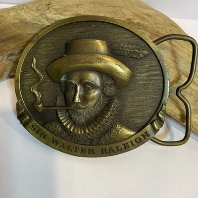Sir Walter Raleigh Brass Belt Buckle 1978 Bergamot Brass Works - Image 1 of 4