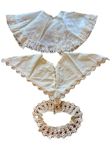 Vintage Lot Cotton Lace Cloth Collar White floral Embroidery Pearl buttons 3 Set - Picture 1 of 5