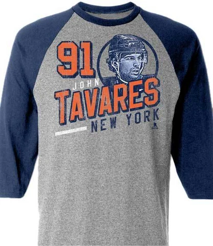 New York Islanders John Tavares Tultex Gray Henley 3/4 Sleeve T-Shirt Cover
