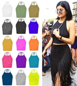 Halter Neck Crop Top Women Sleeveless Tie Back Casual Streetwear Shirt" - Picture 1 of 14