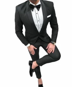 Diseñador Fiesta Traje de Fumar Negro Cuello Esmoquin Boda 66 - Imagen 1 de 4