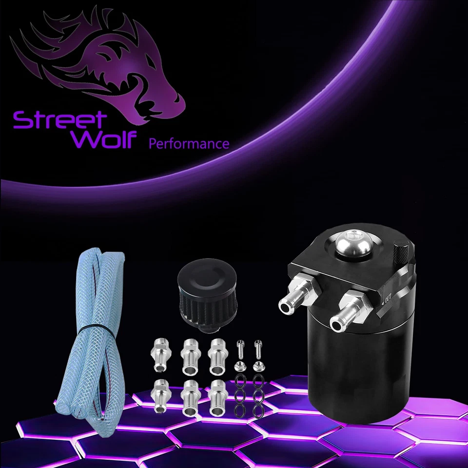 Oil Catch Can Reservoir Baffled Tank Breather Universal Black Fits Fiat - Image 1 of 4