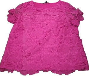 Bluse mit Blumenspitze Damen Preston & York Gr. M Rosa Kurzarm Spitzenüberzug Neu mit Etikett - Bild 1 von 6