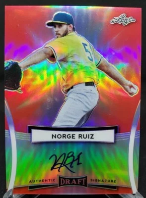 Norge Ruiz 2017 Leaf Draft RC RED REFRACTOR ROOKIE AUTO #'d 2/3 SSP! - Image 1 of 2
