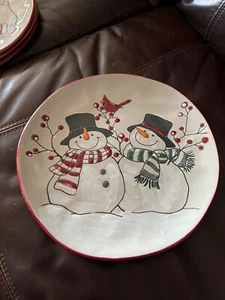 Eli + Ana Snowmen Cardinal Winter 3D  Ceramic 11.25 in  Dinner Plate - NEW - Picture 1 of 3