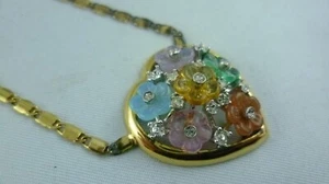 Kette mit Anhänger Italien Murano Glas Herzform mit Blumen 925er Sterling Silber - Picture 1 of 5