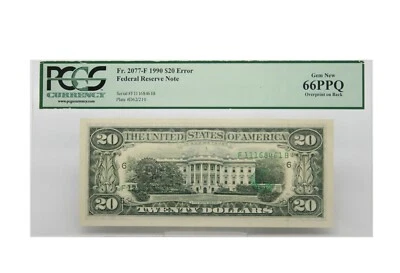 1990 $20 Federal Reserve Note Overprint On Back Fr#2077-F PCGS Gem New 66PPQ - Image 1 of 2