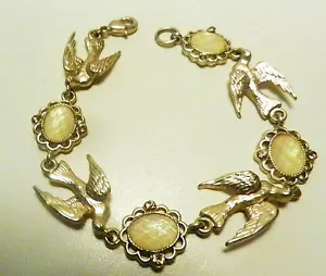 Plejaden Paris - Tauben Gliederarmband & facettierte Cabs - Gold gefüllt Handarbeit - 7 1/2" - Bild 1 von 5