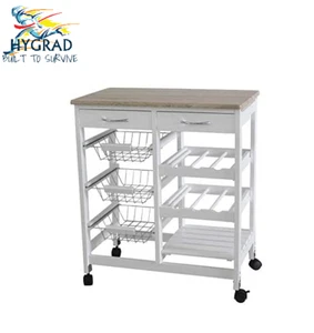 Wooden Kitchen Trolley Top Island Dining Cart Worktop Basket Storage 2 Colours - Picture 1 of 15