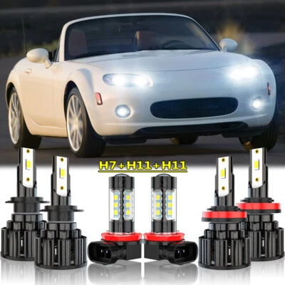 For Mazda MX-5 Miata 2006-2014 6x LED Headlights High/Low Beam+Fog Light Bulbs - Image 1 of 4