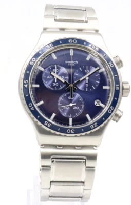 New Swiss Swatch New IRONY CHRONO COBALT LAGOON Men Date Watch 45mm YVS496G $210 - Image 1 of 4