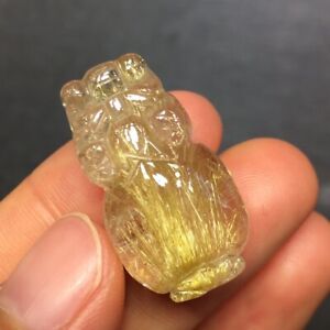 26.8*14.9*12.5mm Natural Gold Rutilated Quartz Titanium Crystal Pi Xiu Pendant