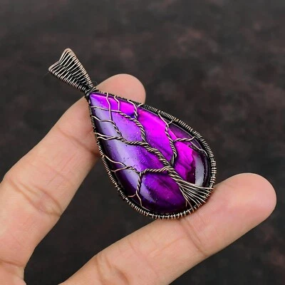 Pink Fire Labradorite Copper Gift For Love Wire Wrapped Tree Of Life 2.76" - Image 1 of 4