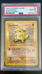 PSA 10 GEM MINT Sandshrew 62 SHADOWLESS 1999 Base Set WOTC Pokemon Card POP 176