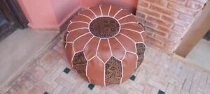 Moroccan Leather Pouf Ottoman Moroccan Floor Pillow Cushion