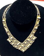 Lenora Dame Grandiose Gold Tone Bib Necklace Rhinestone Studded NWT $120 Now $50
