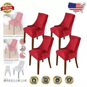 Set of 4 Velvet Wingback Chair Slipcovers - Machine Washable, Stylish Protection - Picture 1 of 11