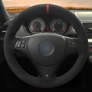 Cubierta de volante de coche hágalo usted mismo gamuza cosida a mano para BMW M Sport M3 E90 E91 E92 - Imagen 1 de 7