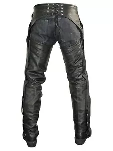 NUEVO HOMBRE VENTILADO MUSLO CUERO NEGRO MOTO CUERO VACA CHAPS PEQUEÑO CIERRE - Imagen 1 de 4