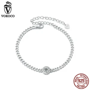 Voroco Moda Mujeres Plata 925 Redonda Moissanita Circonial Pulsera Cadena Regalos Joyería - Imagen 1 de 14