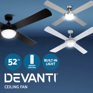 Devanti 52'' Ceiling Fan Fans w/ Light Remote Control Fans 4 Blades Black White - Picture 1 of 44