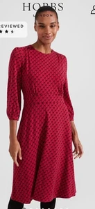 BNWT SIZE 10 HOBBS Dog Print Berry red Jersey Dress. Long Sleeved.RRP £80 - Picture 1 of 14