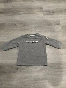 Moncler T-Shirt Shirt Long Sleeve Logo Print Grey Kids Unisex Size 3/6 M NWOT - Picture 1 of 2