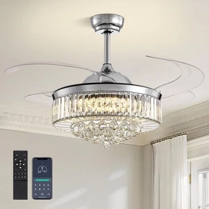 48 Inch Crystal Chandelier Ceiling Fan with Light Modern Chandelier Ceiling F... - Picture 1 of 9