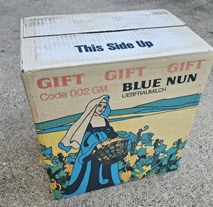 Vtg BLUE NUN Wine Cardboard Crate | Liebfraumilch | 70s Gift Box Ephemera Sign - Picture 1 of 9