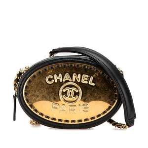 AUTH CHANEL COCO MARK CHAIN SHOULDER BAG BLACK GOLD LAMBSKIN PLATED WOMEN'S F/S - Picture 1 of 10