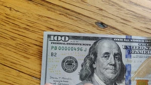 $100 one hundred dollar bill 2017 A Fancy Low Serial Number 00000489 Circulated - Picture 1 of 4