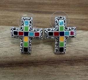 Pendientes cruzados vintage de esmalte colorido MJ - Imagen 1 de 3
