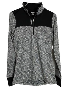 Reebok Women’s Quarter Zip Long Sleeve Pullover Black Gray Athletic Shirt Sz S - Picture 1 of 5