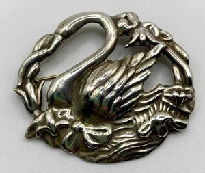 925 STERLING SILBER SCHWAN FLORAL BROSCHE/ANSTECKNADEL - Bild 1 von 6